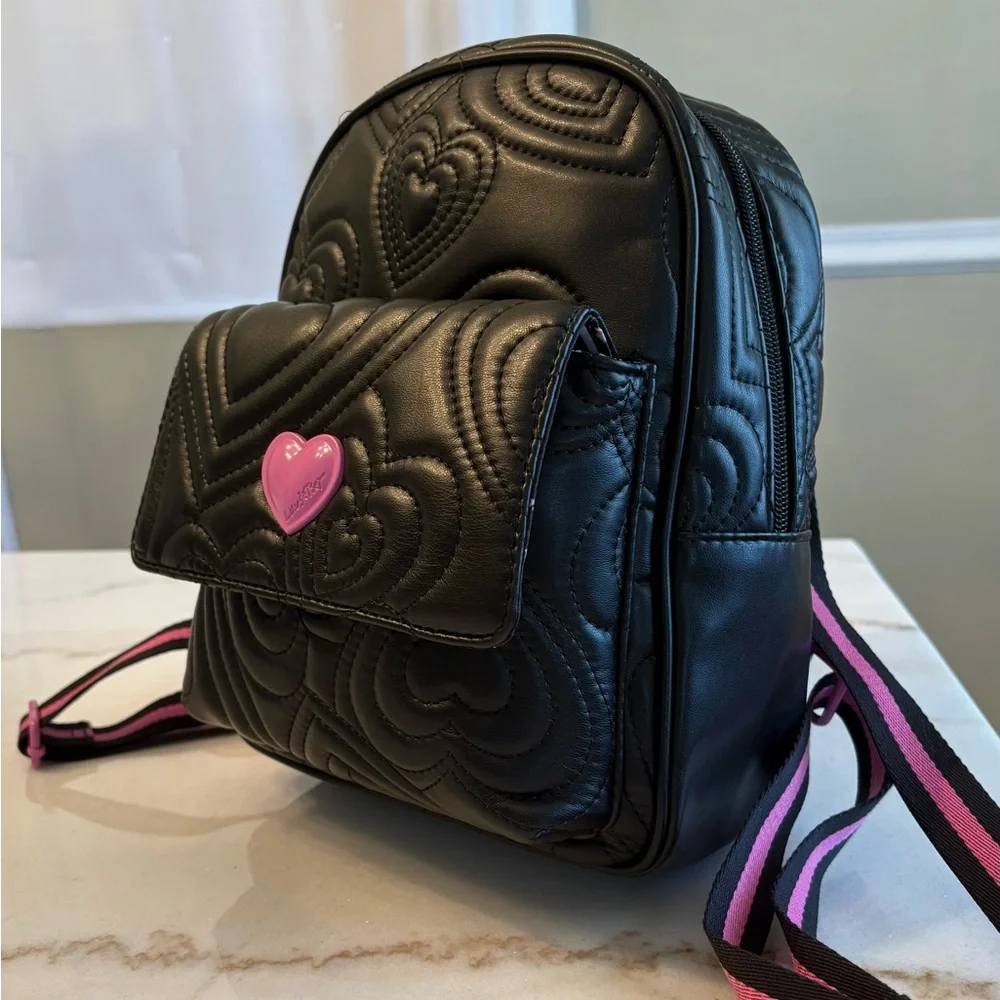 Betsey Johnson Black Heart Backpack with Pink Accent - Picture 2 of 4